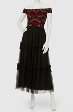 Adrianna Papell Women's Black Off-Shoulder Tulle-Skirt Fit & Flare Dress Size 4.