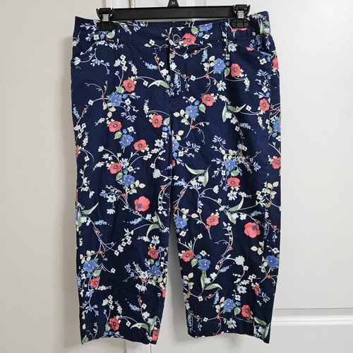 St. John's Bay Caprihose Damen Größe 14W (34x18) Marineblau Blumenmuster Taschen 93677