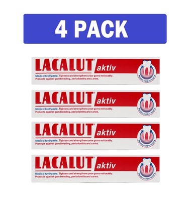 4x LACALUT AKTIV Daily Toothpaste Tubes For Bleeding Gums Made in Germany, 75ml