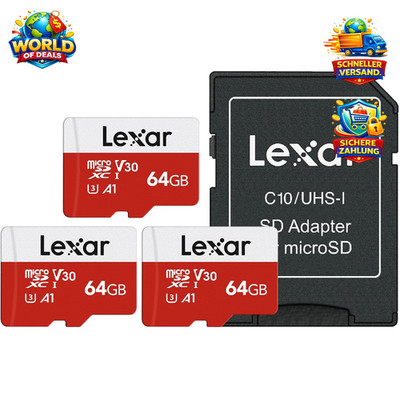 Lexar Micro SD Karte 64GB 3er Pack, Speicherkarte Micro SD mit Adapter, Bis zu 1