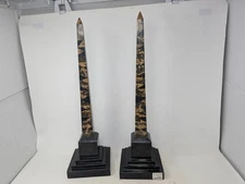 Beautiful Maitland-Smith Snakeskin Stone Obelisk Pair 20" Marble Inlay Decor (UT