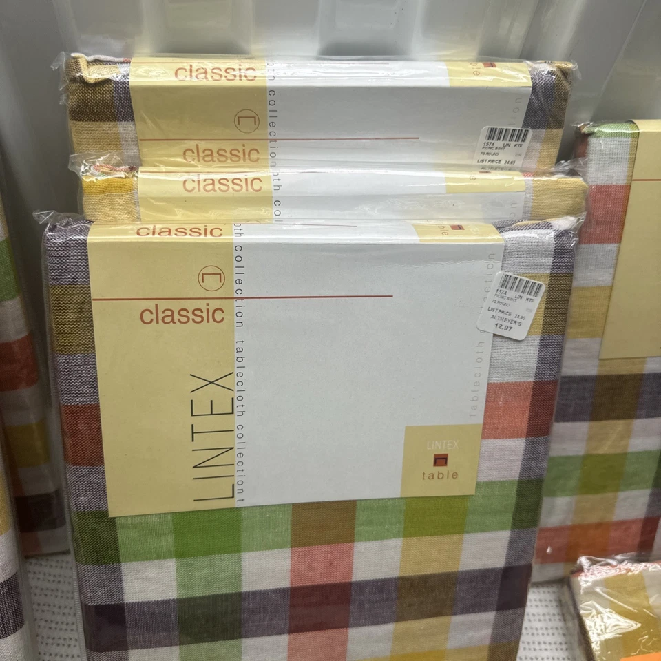 Massive Lot Lintex Rainbow Plaid 100% Cotton Tablecloths Napkins Oblong Round - Image 3 of 4