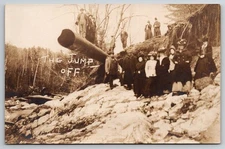 c1900s Spectators Gather on Rocks at The Jump Off Large Pipe Mining Logging RPPC