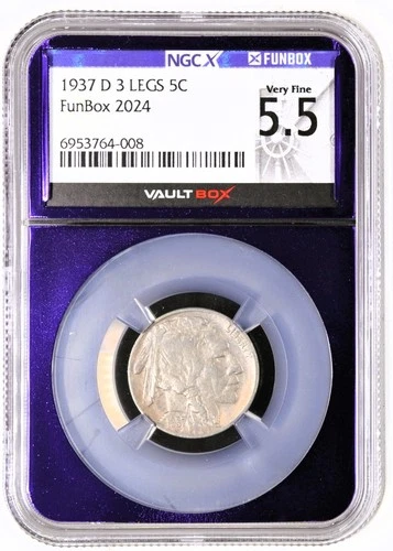 1937-D 3 LEGS Buffalo Nickel NGC X VF5.5 FunBox VAULTBOX Collector Coin