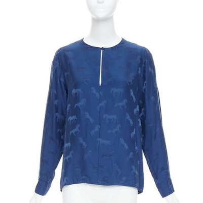 STELLA MCCARTNEY 2019 navy viscose silk horse print keyhole shirt IT36 XXS