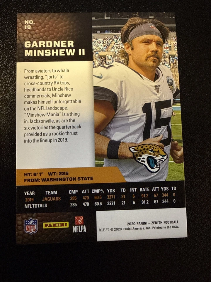 2020 Panini Zentih Gardner Minshew /49 Artist Proof Jaguars  - Image 3 of 3