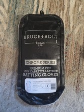 Bruce Bolt Men's Long Cuff Chrome Batting Gloves White Blue Youth Large New