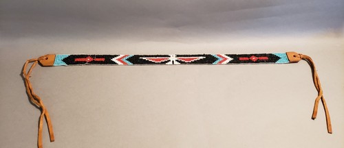 Vintage Native American Seed Bead Loom Beaded Headband Hat Band THUNDERBIRD