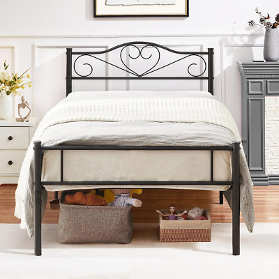 Stylish Twin Metal Platform Bed Frame with Headboard, No Box Spring Needed