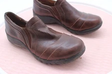 Euro Soft By Sofft Shoes Womens 7 M Slip On Clogs Wedge Heels Brown Leather