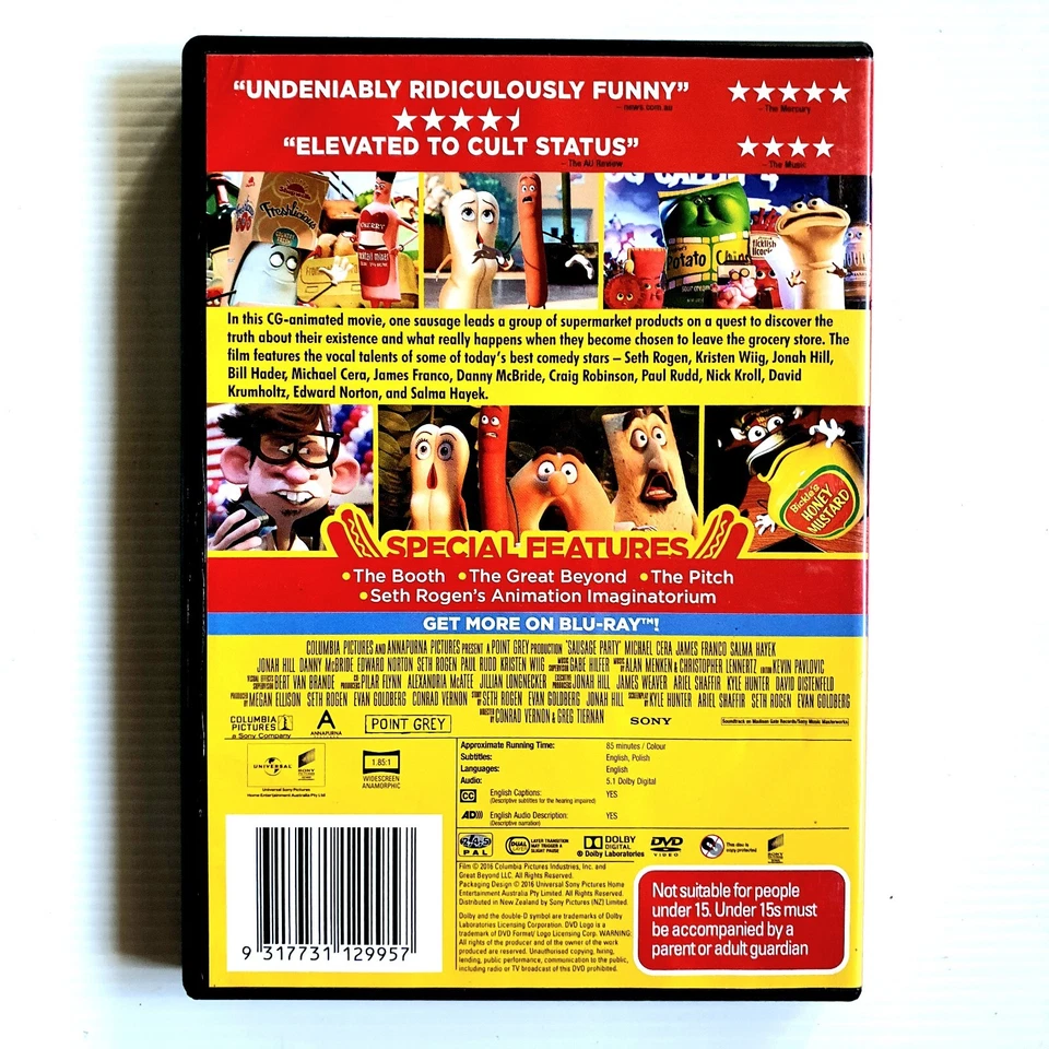 Sausage Party DVD 2016 Adult Animated Comedy, Seth Rogen Gift Region 2/4/5 VGC   - Image 2 of 4