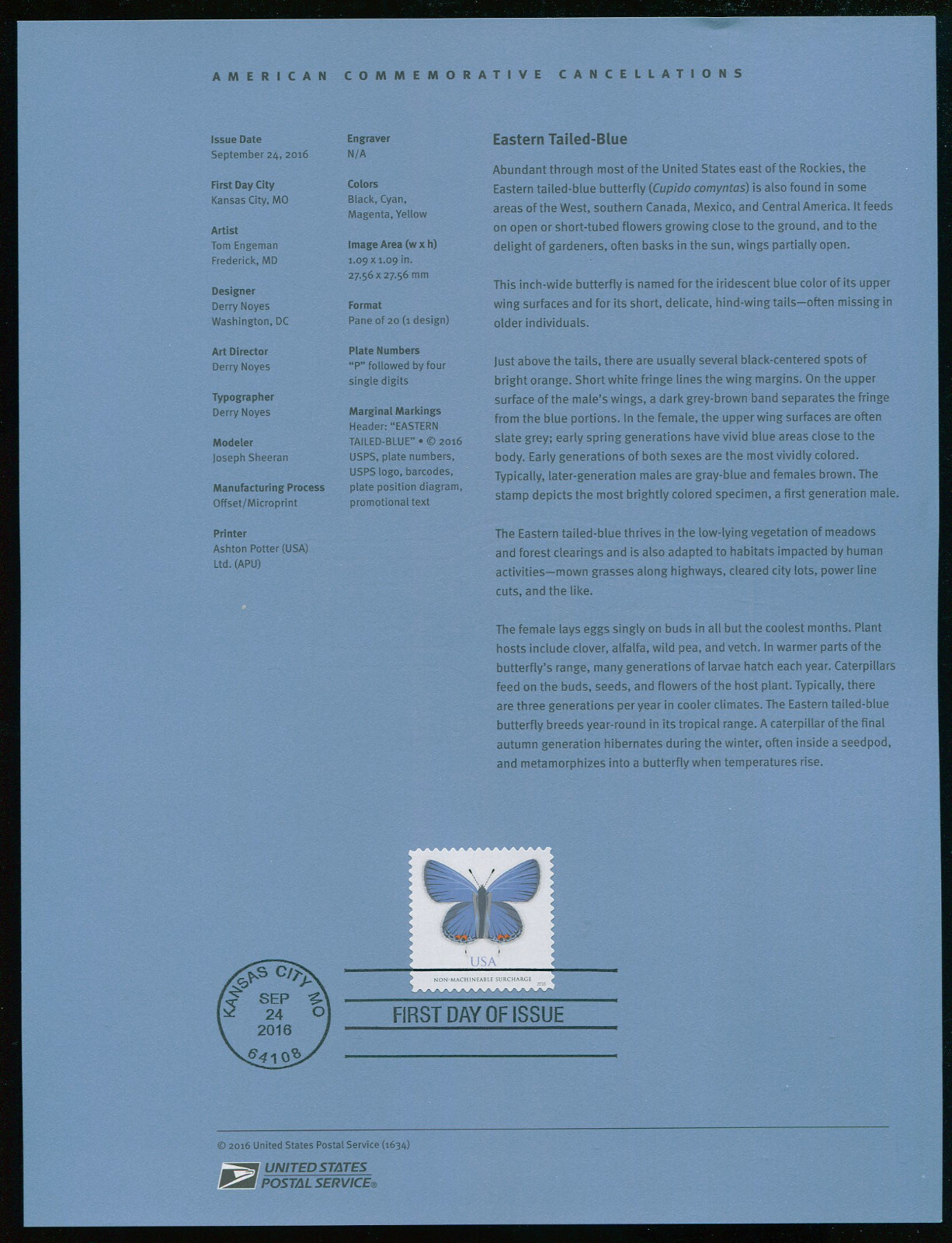 5136 Non Machinable Eastern TailedBlue Butterfly USPS 1634 Souvenir