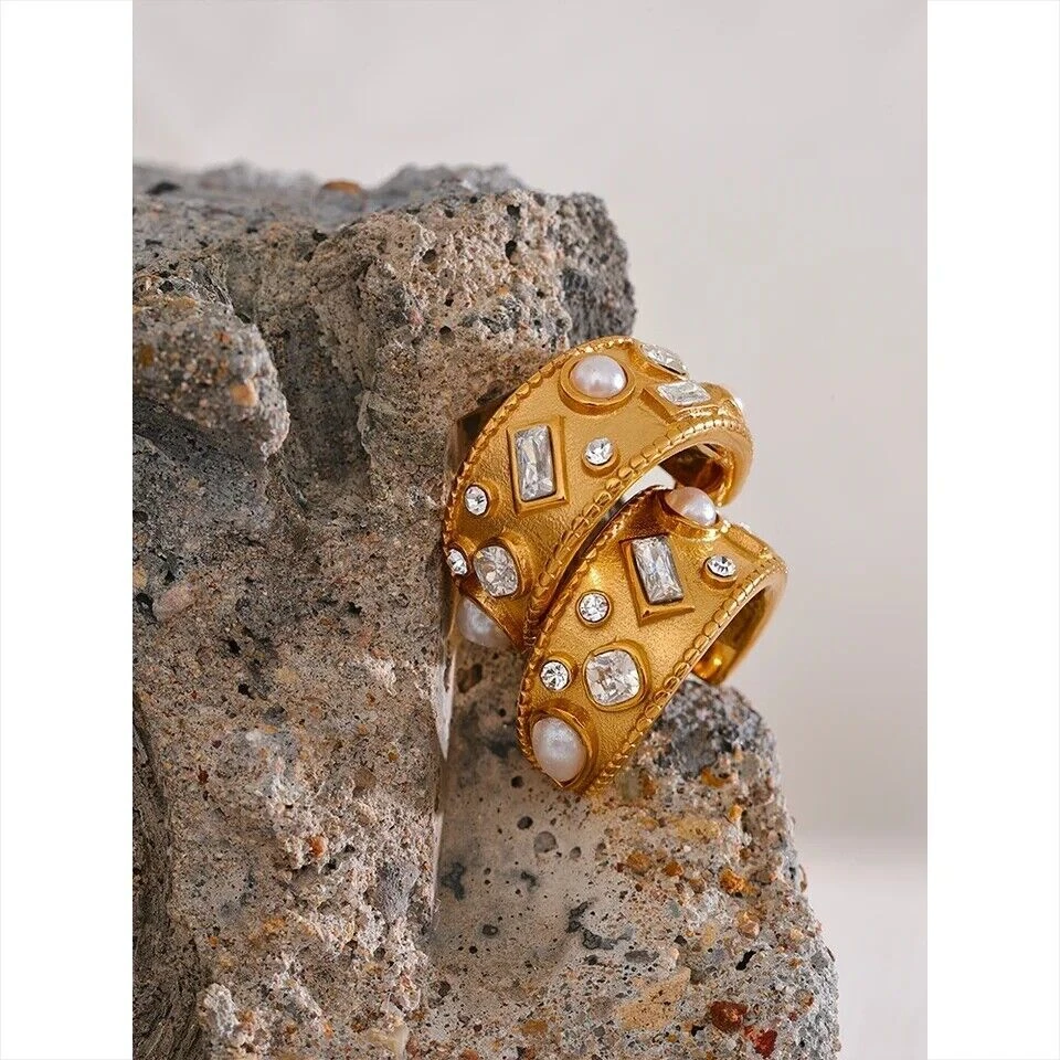 Stud CZ 18k Yellow Gold Plated Fine Hoop Pearls Charm Earrings Jewelry for Women - Image 2 of 4