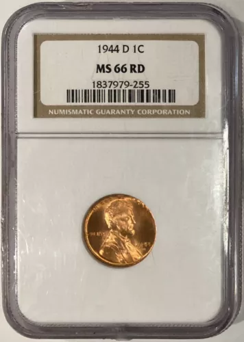 1944-D Lincoln Cent (Wheat Penny), NGC MS-66 Red, Stunning Reverse Toning!