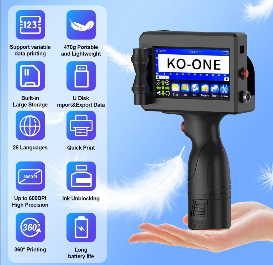 Handheld inkjet printer prints text, batch number, barcode, QR code, image, LOGO - Image 2 of 4