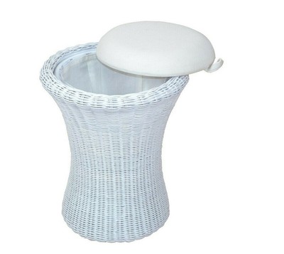 Wäschekorb "Rattan" Hocker Truhe Sitztruhe Wäschetruhe Sitzhocker weiß