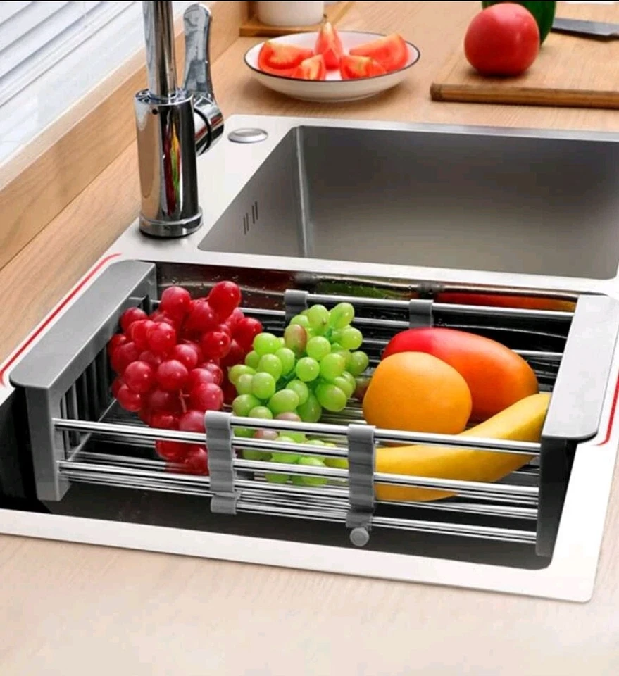 Fregadero Drenaje Retráctil Ajustable Acero Inoxidable Fregadero Platos Estante Soporte Gris  Foto 2 de 4