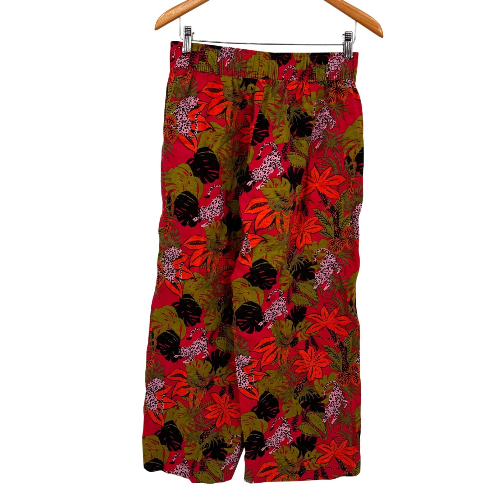 C&C California Linen Pants Womens S Tropical Floral Wide Leg Bright Pull On