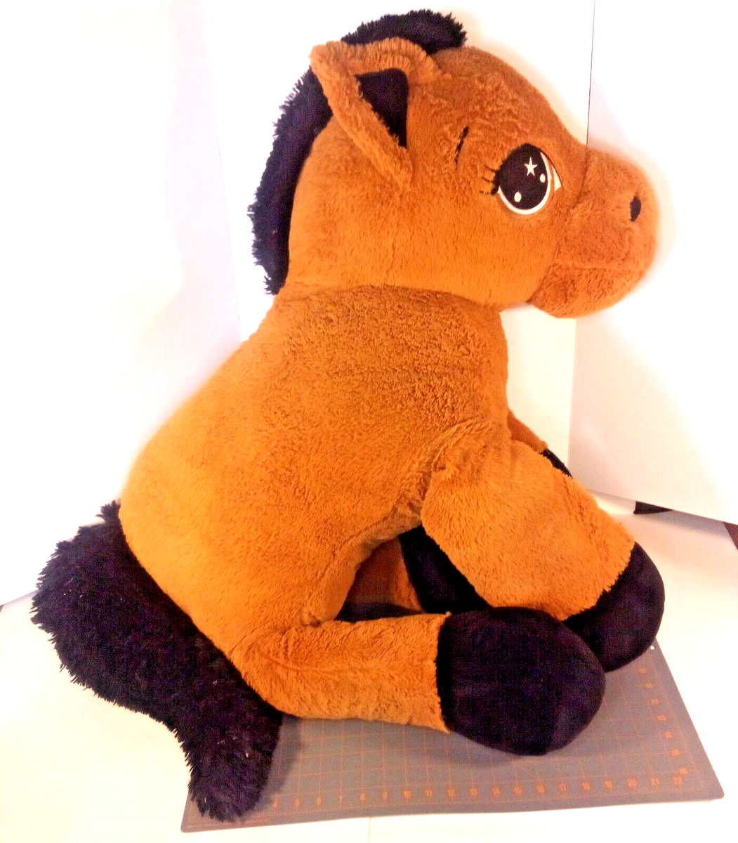 Horse Plush Bigger than Pillow Brown Black Eyes Hoofs Mega Jumbo