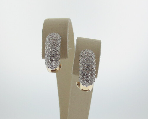 Genuine 2.00cttw Diamonds Solid 14k Two-Tone Gold Cluster Earrings - Picture 2 of 6