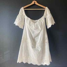 ASTR The Label White Embroidered Off The Shoulder Shift Dress Sz Small