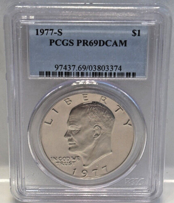 1977-S EISENHOWER DOLLAR PCGS PR69DCAM (VERIFIED CERTIFICATION# & PCGS#)