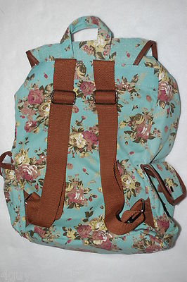 Womens Girls LIGHT TEAL CANVAS BACKPACK Beige & Dusty Pink  display picture 1