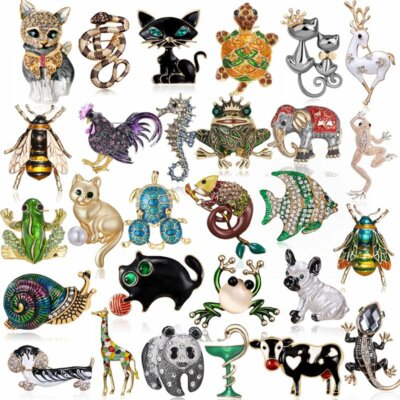 Charm Crystal Animal Bee Insect Cat Dog Frog Collar Brooch Pin Women Jewelry New