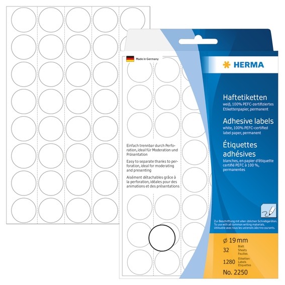 Herma 2250 Vielzwecketiketten/Farbpunkte Ø 19 Mm Rund Weiß Papier Matt TräGerpap-image