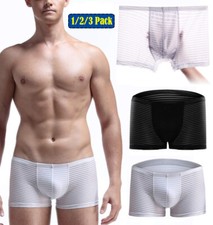 Men's Ice Silk Lace Mesh Boxer Shorts U Convex See-through Breathable Underwear