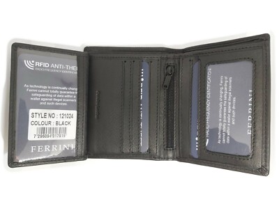Ferrini Italy RFID Men Wallet Herren Brieftasche Sperrung Trifold Echtes Leder