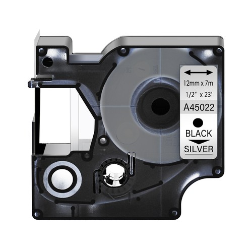 1×Noir sur Argent Ruban Étiquettes pour Dymo D1 45022 Labelmanager 160 12mm - Afbeelding 2 van 3