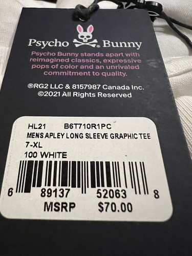 MENS APLEY LONG SLEEVE GRAPHIC TEE 7- XL 100 WHITE - Picture 5 of 6