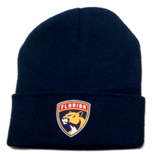Florida Panthers flat applique logo on Navy beanie  cap hat. See details