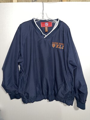 NFL V Neck Pullover Mesh Lined Navy Chicago Bears Super Bowl XLI Men's Large