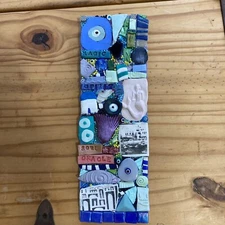 Handmade Clay/Glass Mosaic Art Island Magic Polymer Clay Original On Wood 12”x4”