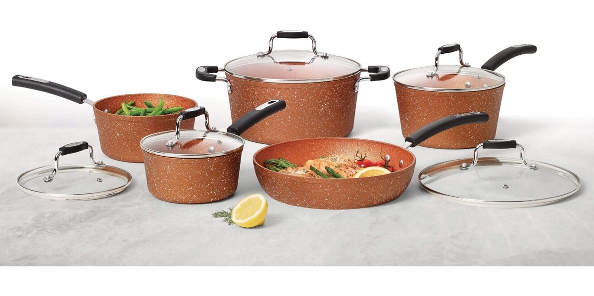 Heritage The Rock Copper Essentials Cookware Set, Non-Stick, 10
