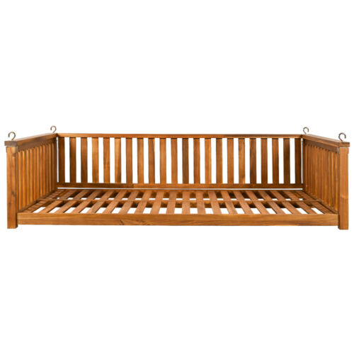 Patio Minimalist Twin Size Garden Swing Bed Wood Porch Swing with Ropes, Teak - Picture 13 of 18
