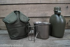 US Feldflasche Trinkflasche mit Edelstahl Becher Molle Tasche oliv Gen. 1