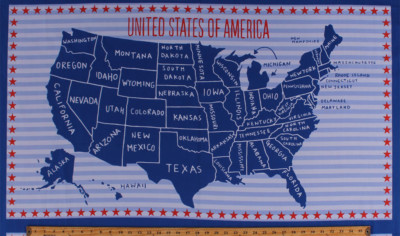23.5'' X 44'' Panel United States of America USA Map Cotton Fabric Panel D364.03