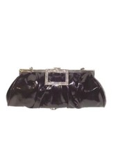 New Black Glossy Convertible Evening Bag Clutch with Rhinestone Closure