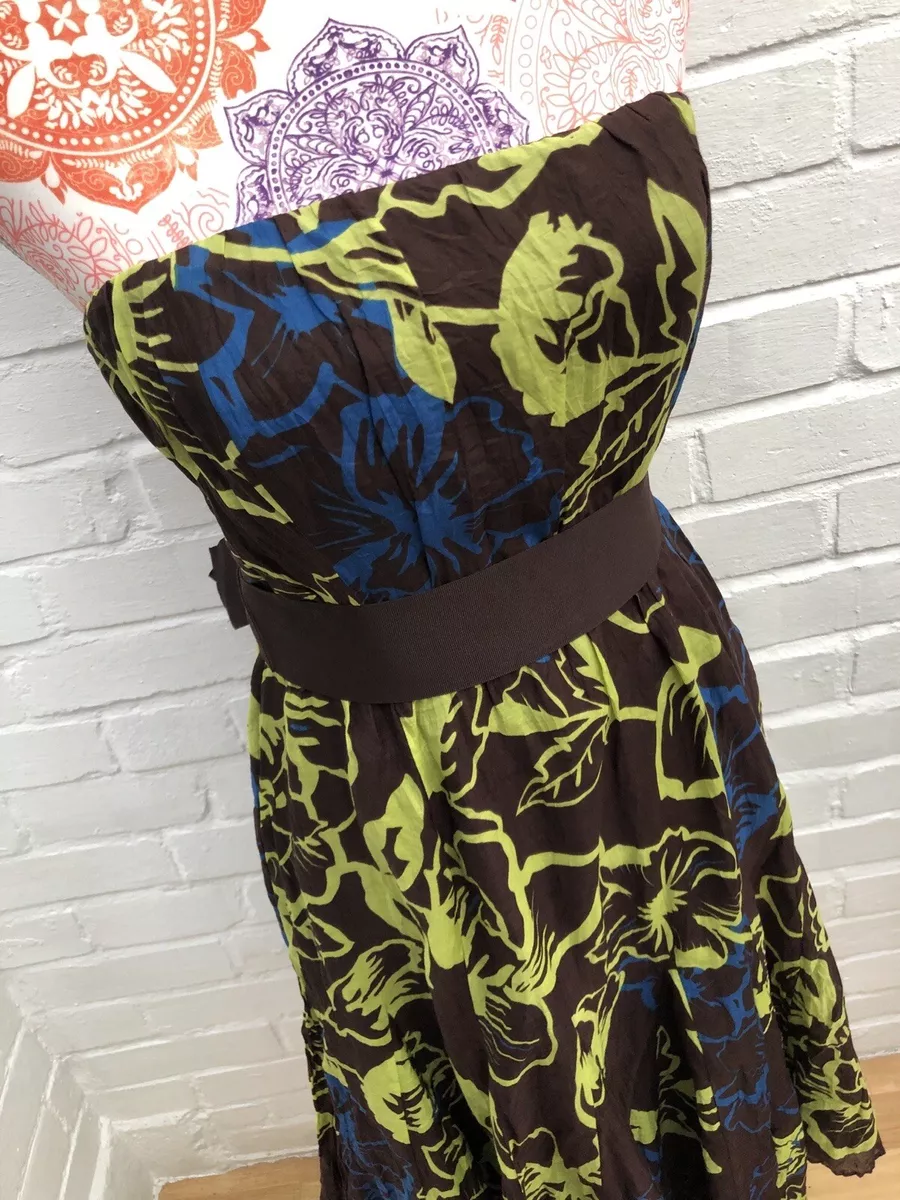 Coast Stapless Dress UK 10 Brown Green Floral Crinkle Fit Flare 40 s 50 s Party eBay