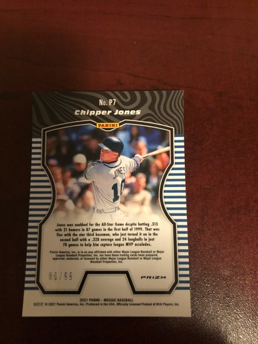 2021 Panini Mosaic Producers Blue Prizm Chipper Jones numbered 86/99 card #P7 - Foto 2 di 2
