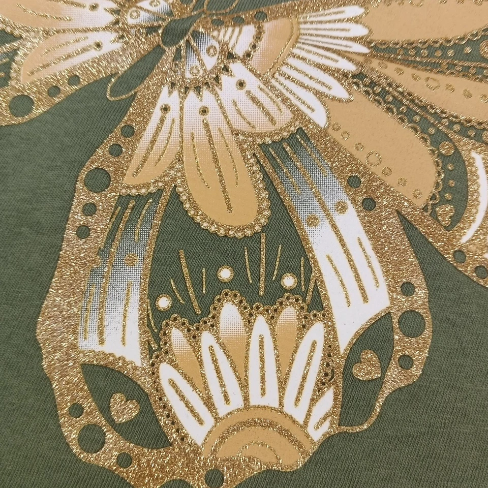 NWT THE CHILDREN'S PLACE Girls Butterly Print Glitter T-shirt Olive 100% Cotton - Image 4 of 4