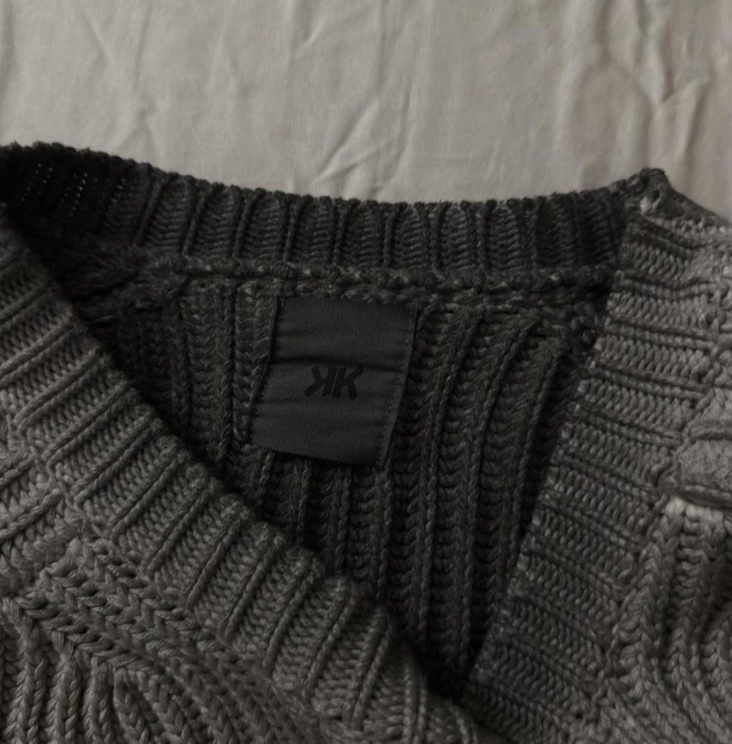 K two studios fisherman knit v2 reverse charcoal sweater. Size