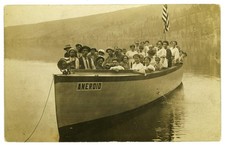 WALLOWA LAKE OREGON RPPC c1910 ANEROID EXCURSION BOAT PASSENGER GROUP PHOTO