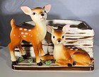 Vintage 1950s Deer Planter  Brown & Cream Ceramic Fawn Figurine Japan MidCentury — photo 1