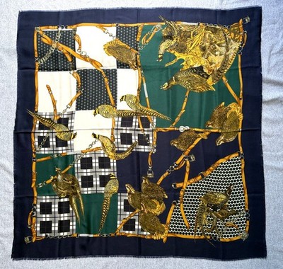 Pheasants Scarf 34 in. Sq Unsigned Symphony Polyester Italy Hunting Fowl Birds