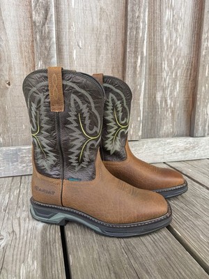 ARIAT MEN'S WORKHOG XT TUMBLED BARK AND DARK FOREST WATERPROOF WIDE SQUARE 12 EE