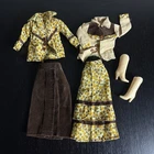 Vintage 1970s Barbie Western Outfit Clothes Lot Brown Velvet/Yellow Floral Boots